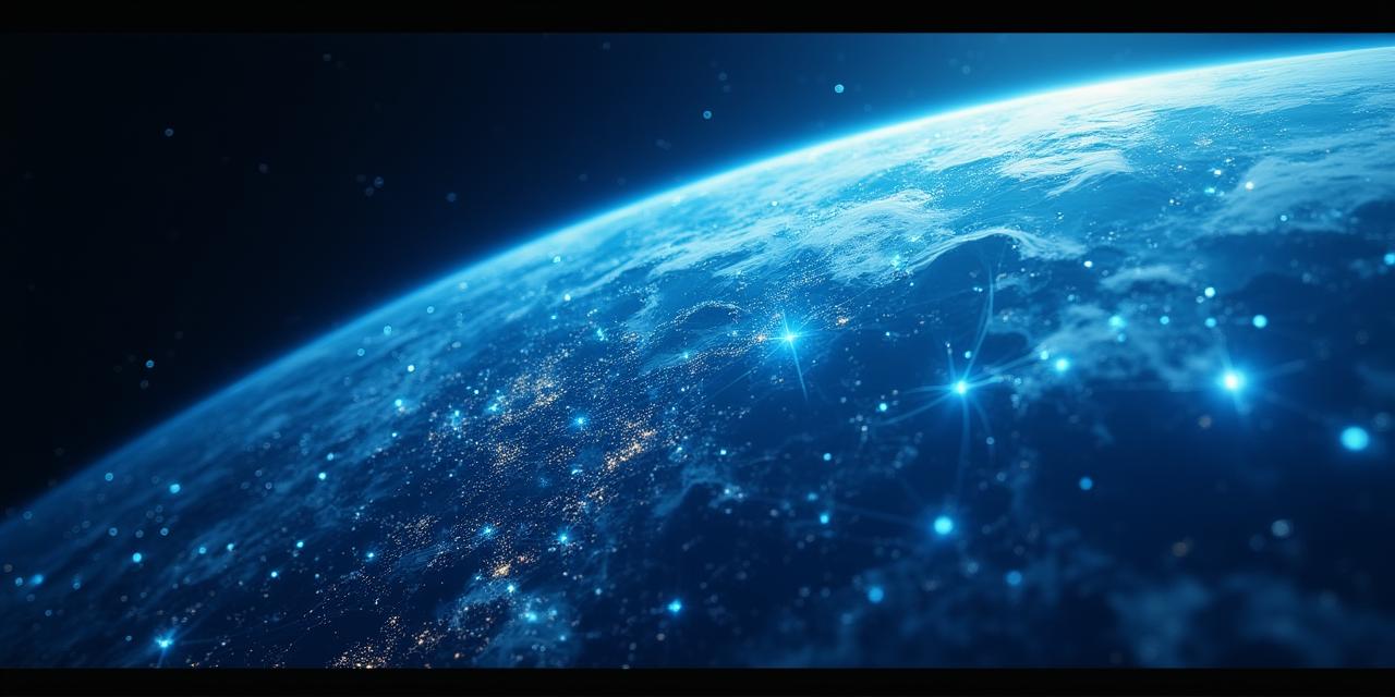 Futuristic weather visualization with neural network overlays over a satellite view of Earth